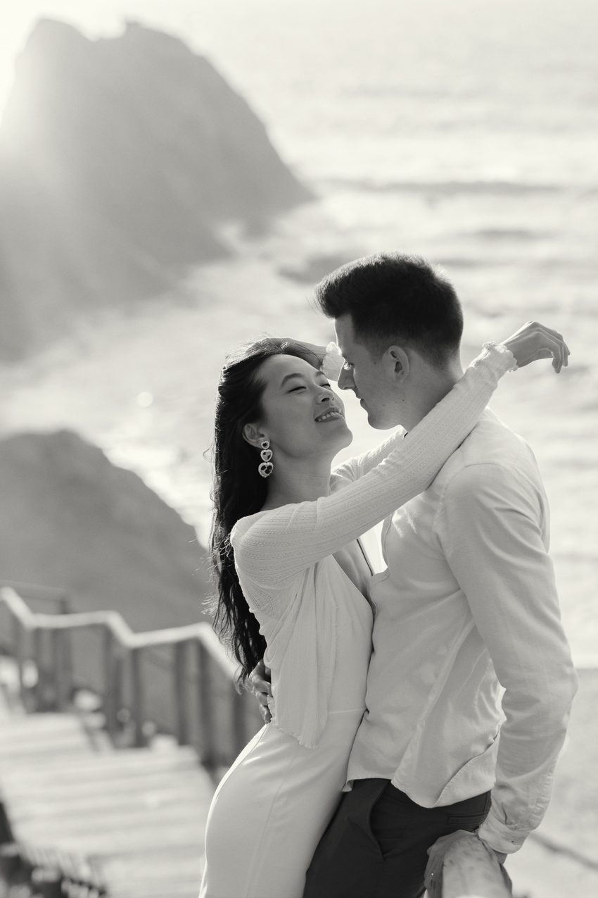 black and white beach wedding portraits