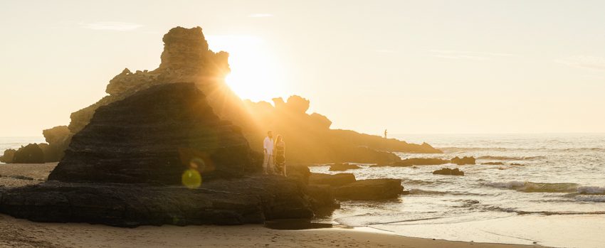 Algarve beach, golden sunset, engagement session, Algarve wedding photography