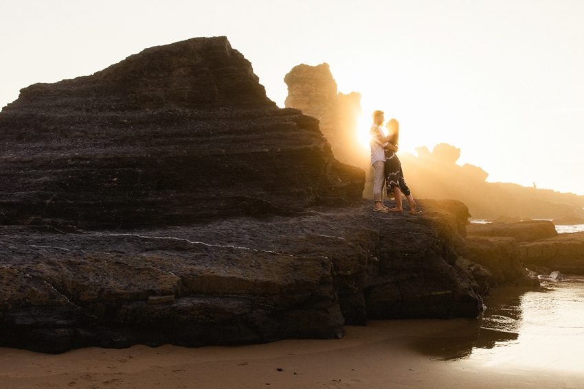 Algarve beach, golden sunset, engagement session, Algarve wedding photography