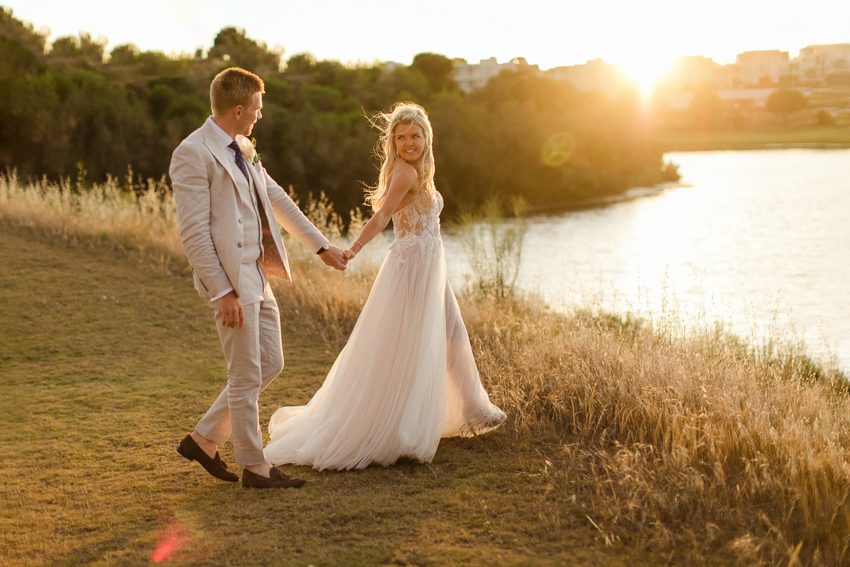 sunset bride and groom portraits