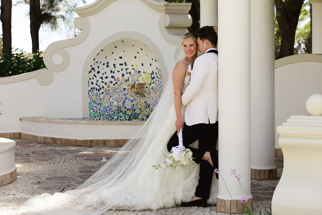 bride and groom, first look, 1st look, vila vita Parc wedding, Algarve wedding