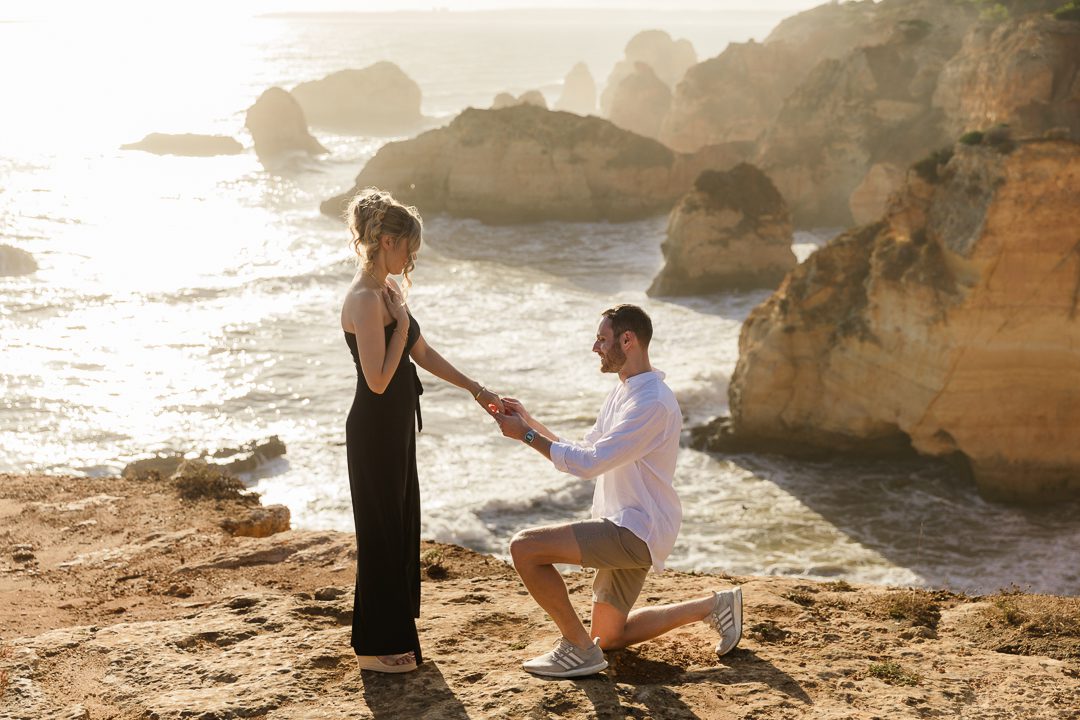 Romantic destination proposal on Algarve cliffs overlooking the Portuguese coastline