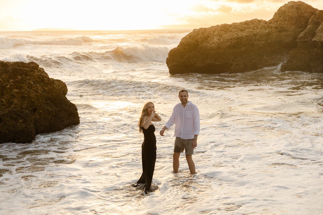 Fun and relaxed destination engagement session on the beach in Portugal 