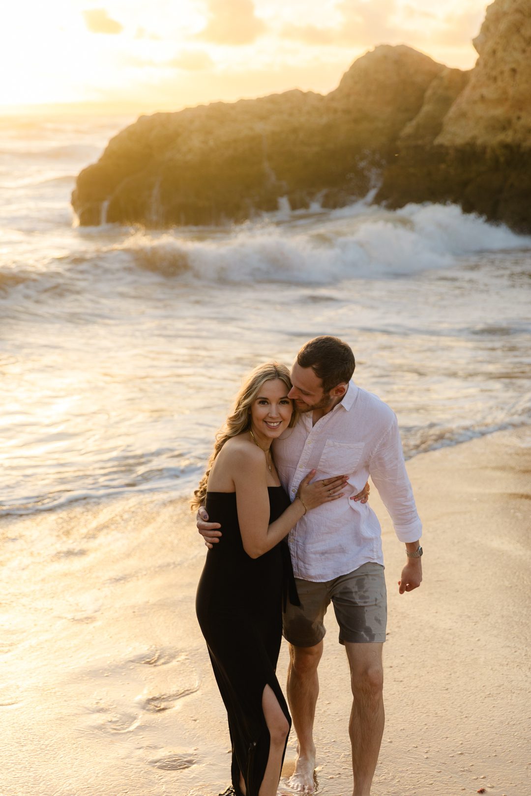 Fun and relaxed destination engagement session on the beach in Portugal 