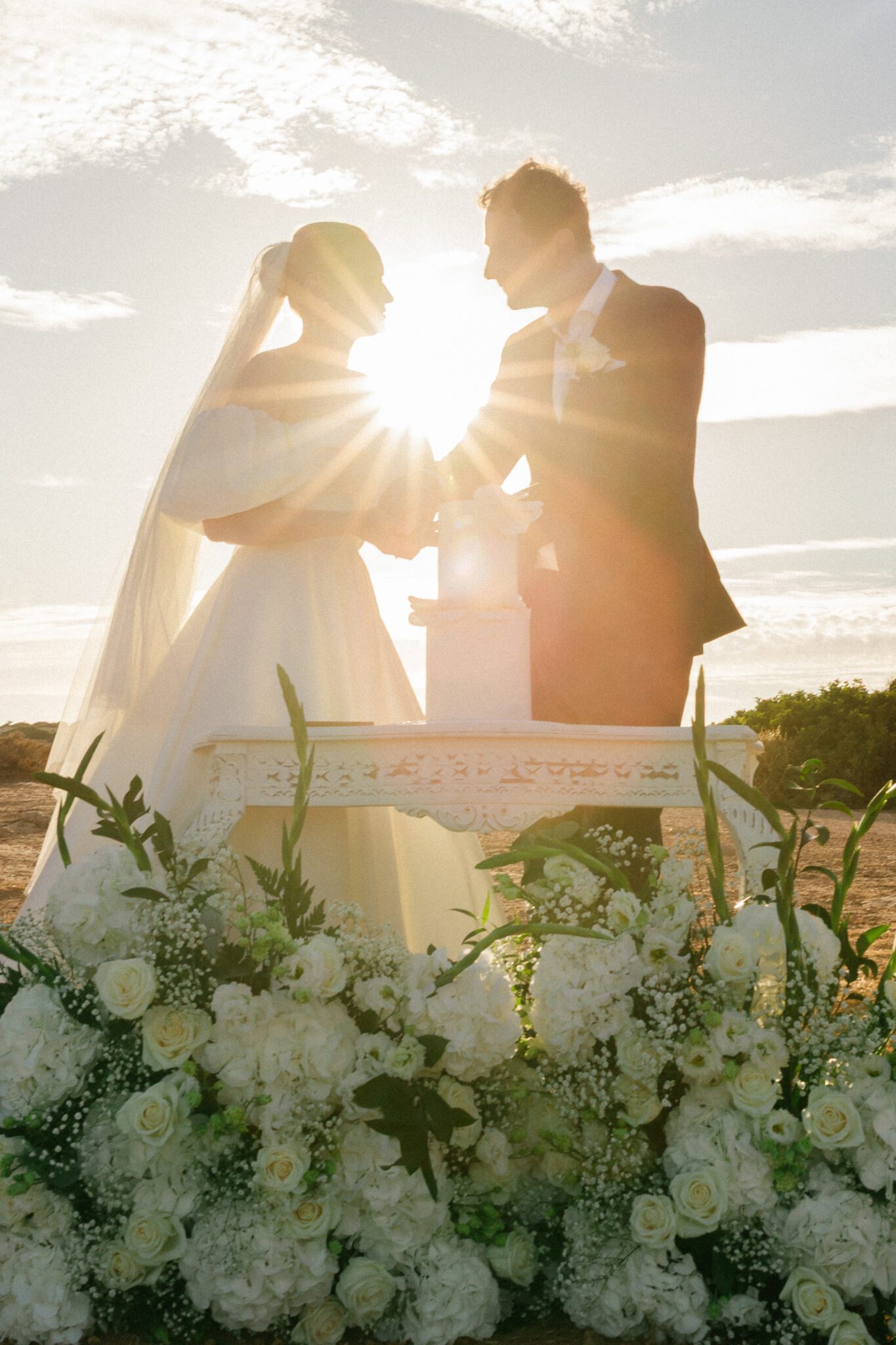 wedding cake and Champaign toast at an intimate Portugal Elopement
